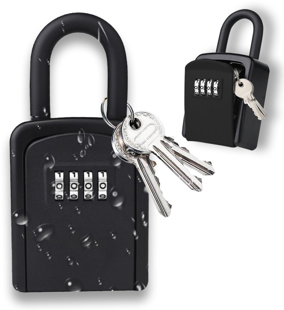Sleutelbox met 4-cijferige code om op te hangen, veilige sleutelbox voor buiten, met metalen haak, draagbare sleuteldoos, opbergdoos voor thuis, kantoor, school, garage