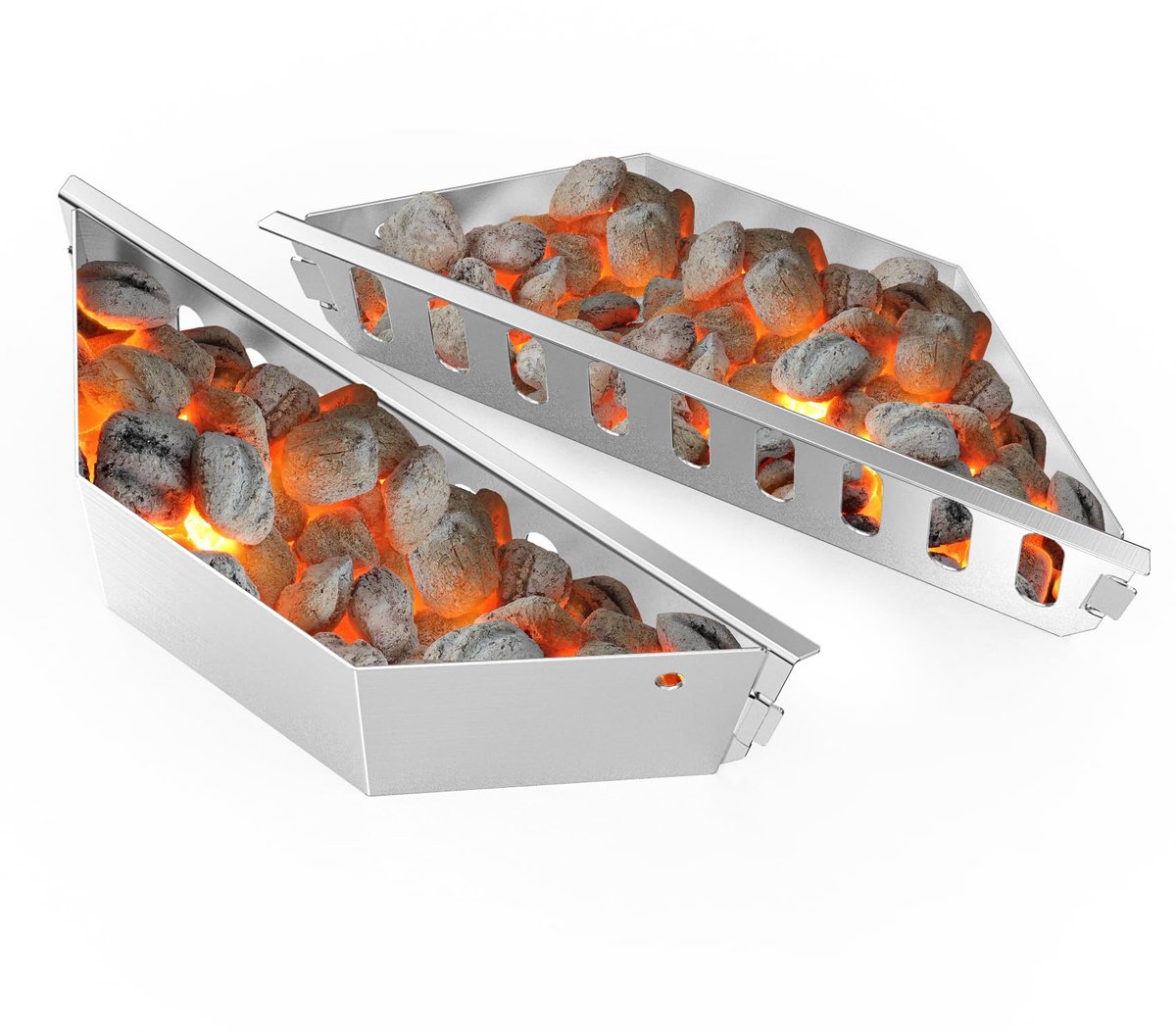 Houtskoolmand Set van 2, Roestvrij Staal Char Coal Basket, Houtskoolmandjes voor Directe en Indirecte Warmte, Char-Basket voor Weber 57cm Houtskoolgrills