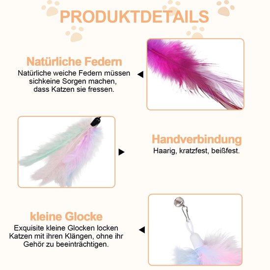 10 stuks kattenspeelgoed, reservekoppen voor katten, interactief kattenspeelgoed met klokken en natuurlijke veren, veerspeelgoed, intelligentiespeelgoed voor katten, perfect voor kitten (10 — afbeelding 2