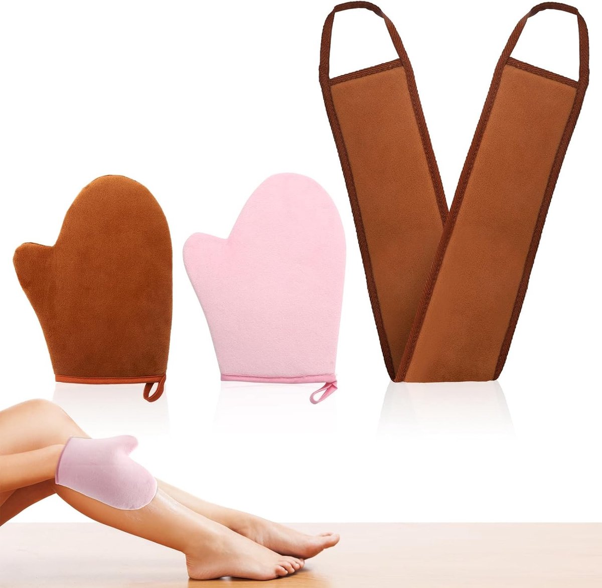 Zelfbruinende handschoenen voor gelijkmatige applicatie, afwasbaar, ideaal voor bruiningscrème en bruiningsolie, 3 stuks