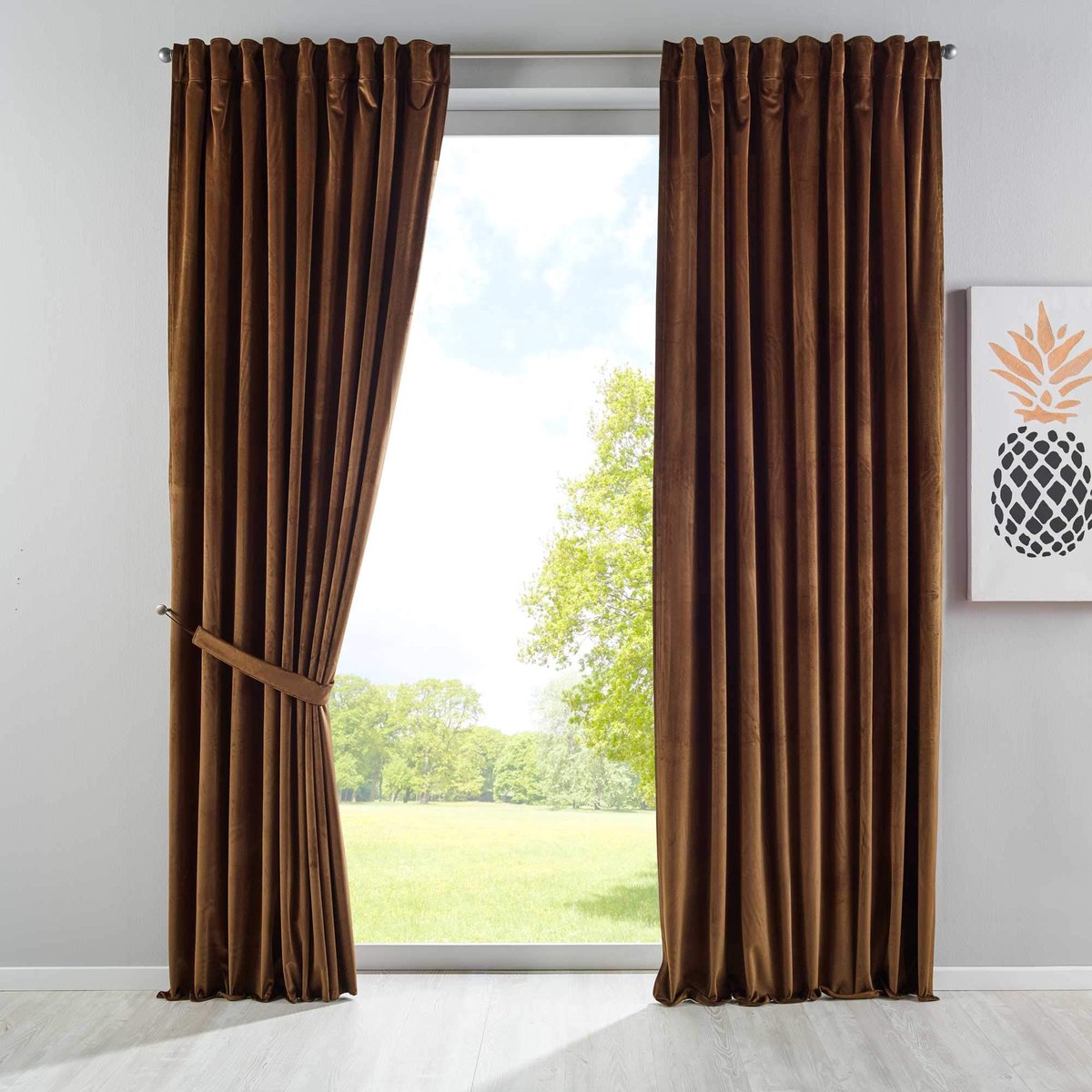 Milano 20357 Verduisteringsgordijn, ondoorzichtig, met lussen, tunnelzoom, strijkband, in te korten, taupe, 2 stuks (h x b) 280 x 135 cm