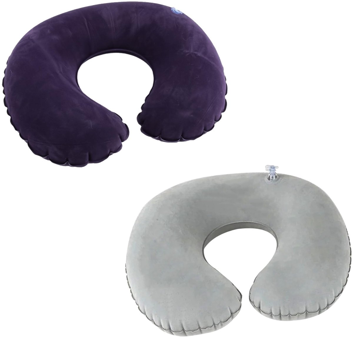 2 opblaasbaar reiskussen voor de nek in U-vorm, draagbaar, opblaasbaar reiskussen, opblaasbaar reiskussen voor vliegtuig, auto, trein - licht en ergonomisch, blauw + grijs