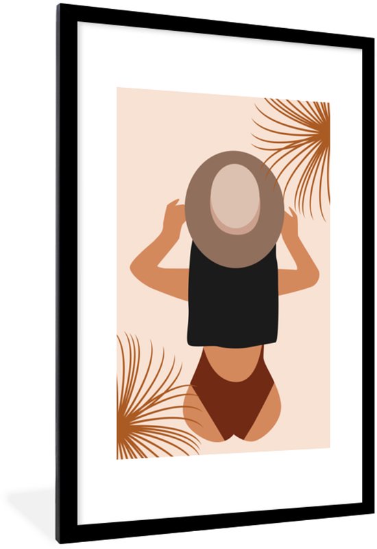 Cadre photo avec affiche - Été - Chapeau - Feuilles - 80x120 cm - Cadre pour affiche