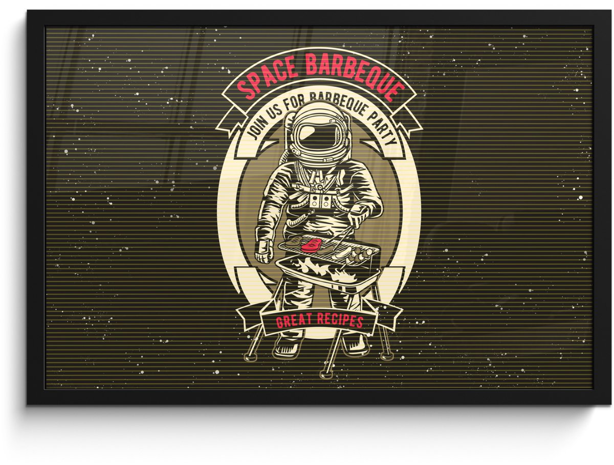 Poster in lijst - Fotolijst 60x40 cm - Posters - Vintage - Astronaut - BBQ - Posterlijst z