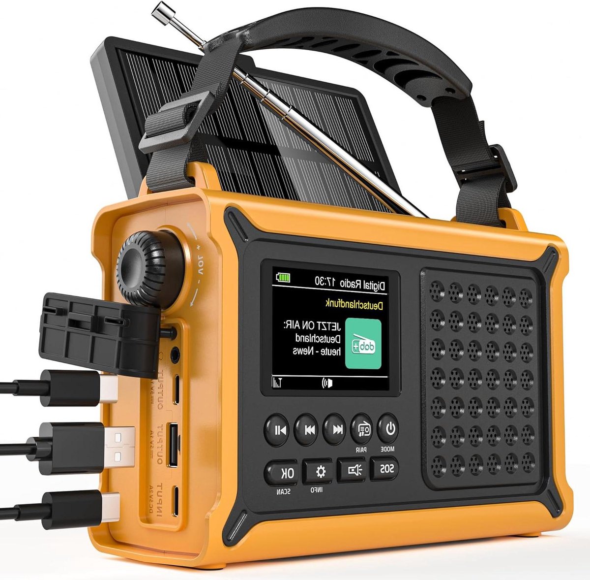 Noodradio met Solar - Draagbare Radio Crank - Kamperen Noodsituaties - Groot Solar Paneel - 12000 mAh - Geel