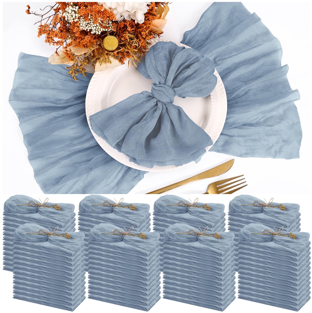 Servetten voor Diner – Gekreukte Stoffen Servetten in Bulk voor Bruiloft, Thuisfeest en Rustieke Tafeldecoratie, 17 x 17 Inch