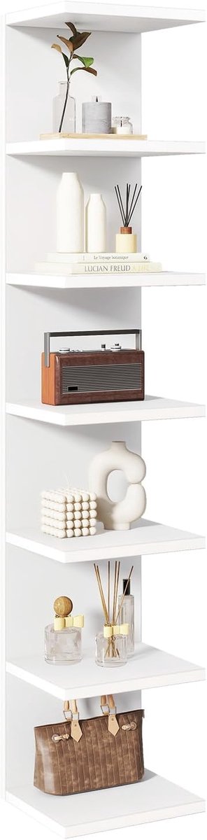 7 Tier Wall Shelf Unit Floating Shelves,Lack Shelf for Wall Storage,Wall Mounted Vertical Display Shelf for Bedroom,Office,Bathroom White WBC018W