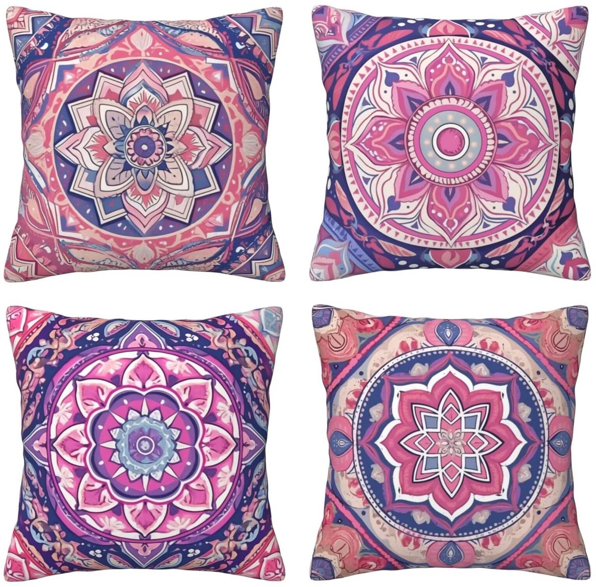 Set van 4 kussenslopen, 65 x 65 cm, roze, bedrukt, kussenslopen, fluweel, zacht, groot, ademend, dubbelzijdig, bankkussen, vierkant, decoratie voor auto, huis, woonkamer, bank, stoel, slaapkamer