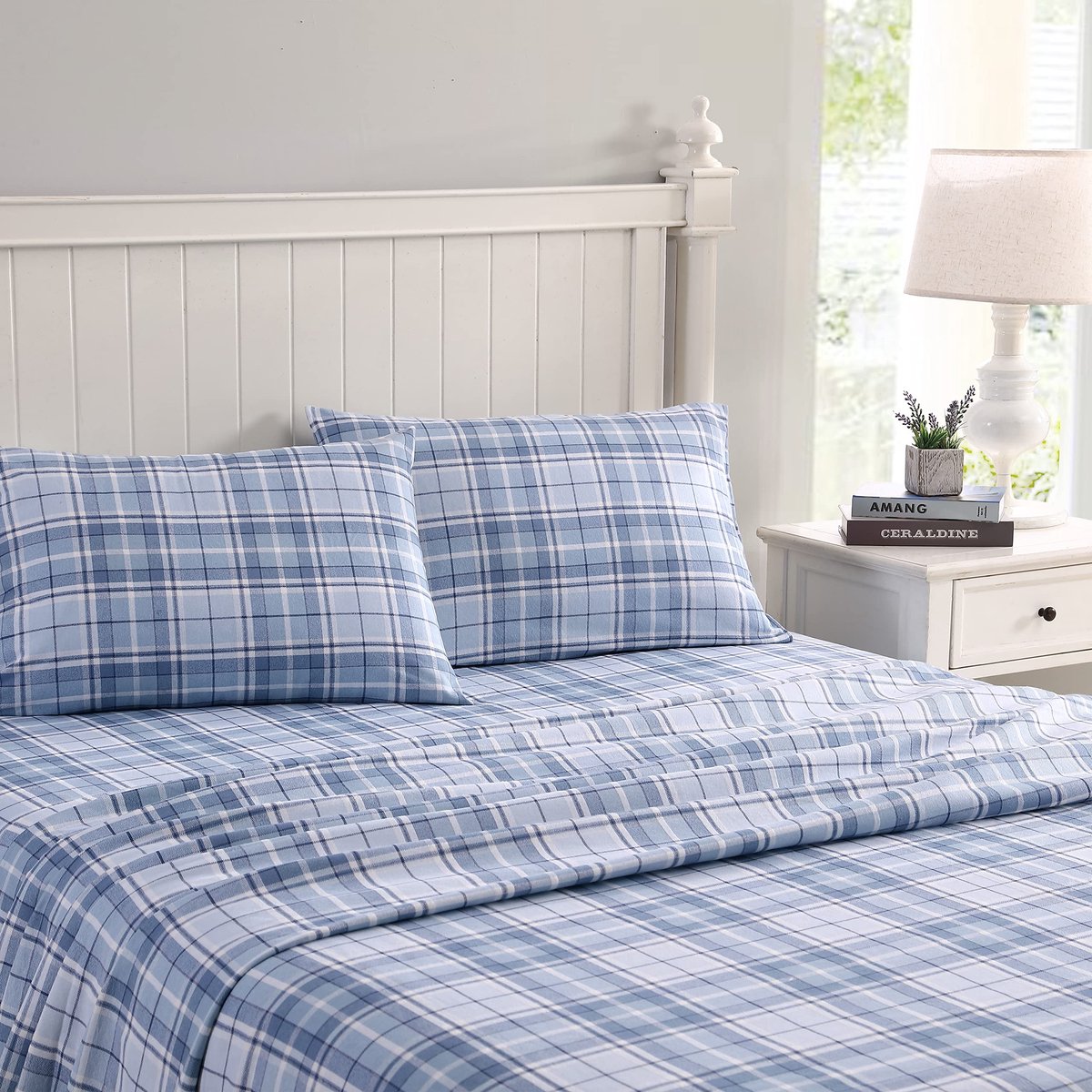 Ashley Home - Kingsize lakens, katoenen flanellen beddengoedset, geborsteld voor extra zachtheid en comfort (Mulholland Plaid Blue, King)