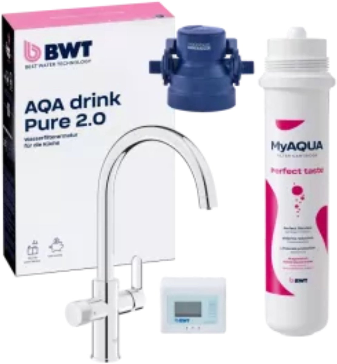 BWT AQA Drink Pure 2.0 met MyAQUA Perfect taste | Filterpatroon | voor zuiver en fris drinkwater | Vermindert chloor, kalk en zware metalen | Eenvoudig te vervangen | Langdurige filterprestatie | Compatibel met BWT AQA drink Pure systemen