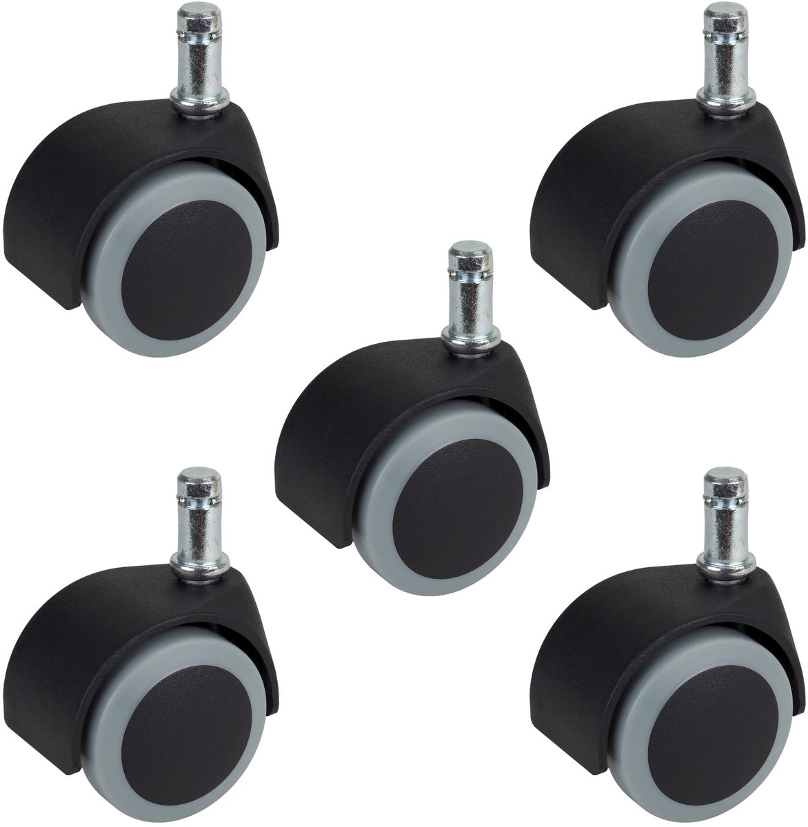 5 stuks dubbele parketwielen, draaistoelwielen, bureaustoelwielen, 50 mm, spoorvrij, draagkracht 40 kg