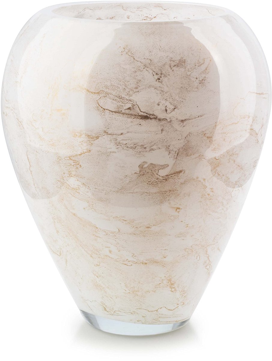 Vaas Elegante, Wit Glas, Marmerlook, 33 cm Hoog, Wit