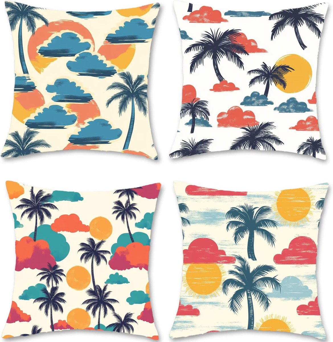 50 x 50 cm, retro, set van 4 outdoor kussens, bankkussen, linnen, hoofdkussen, sierkussen, kussenslopen, boom, kussenhoezen, dubbelzijdig bedrukt, voor decoratie, woonkamer, slaapkamer