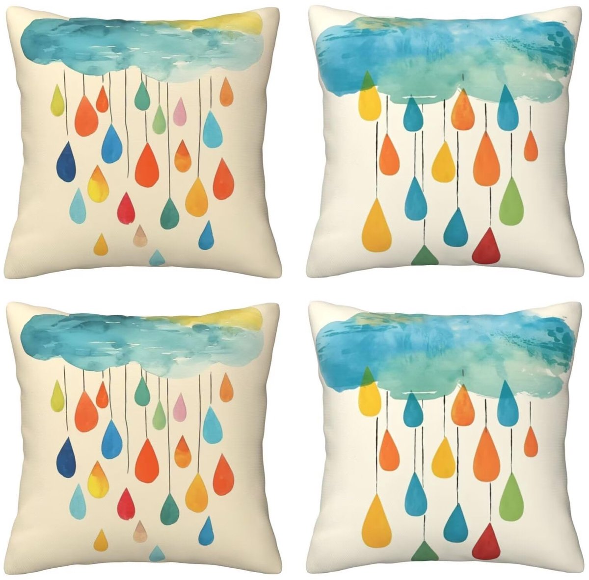 Set van 4 kussenhoezen, sierkussenhoezen, gekleurd, regen, behaaglijk, kussenhoes met onzichtbare ritssluiting, zacht, wollig, bankkussen, wasbaar, voor terras, tuin, bank en woonkamer, decoratie