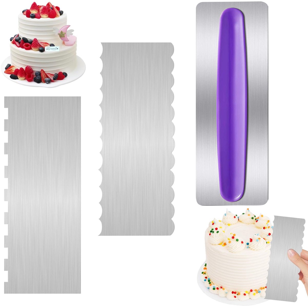 3 Stuks Taartspatels, Taartschrapers Roestvrij Staal, 22 x 8 cm Taartschraper, Taartplateaus voor Verschillende Vormen van Kam, Taartranden voor Cake, DIY Gereedschap