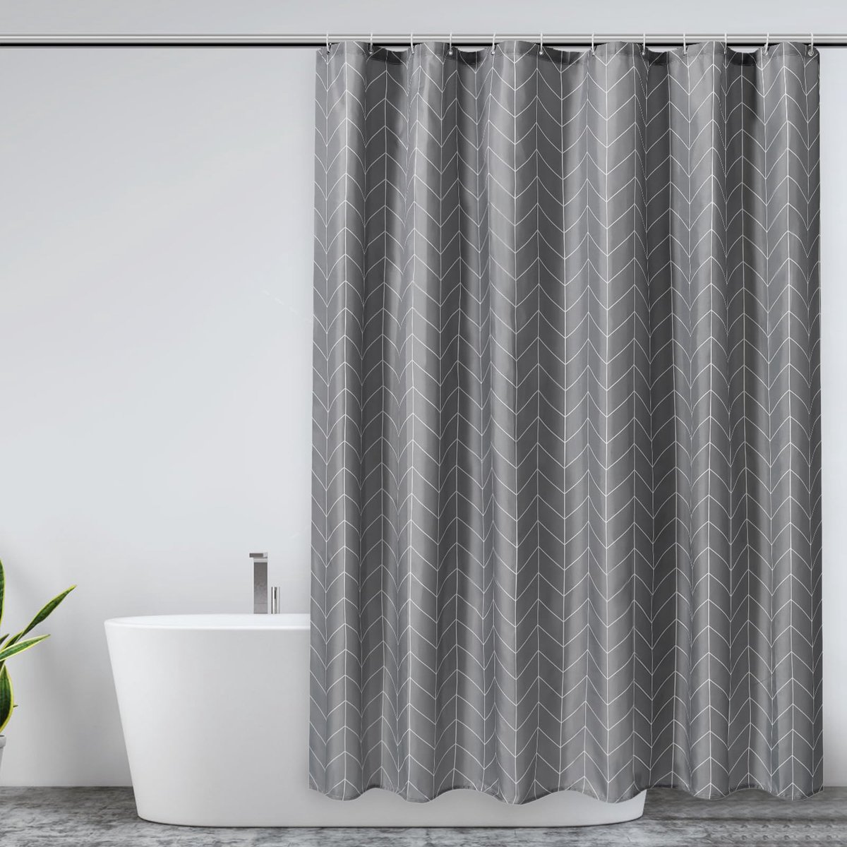 180x200 CM Waterdichte Wasbaar Polyester Stof Douchegordijnen, 200 CM Val Gewogen Douchegordijnen, Grijze Sneldrogende Badkamer Gordijn, Douchegordijn Schimmelbestendige en Pijlpuntpatroon