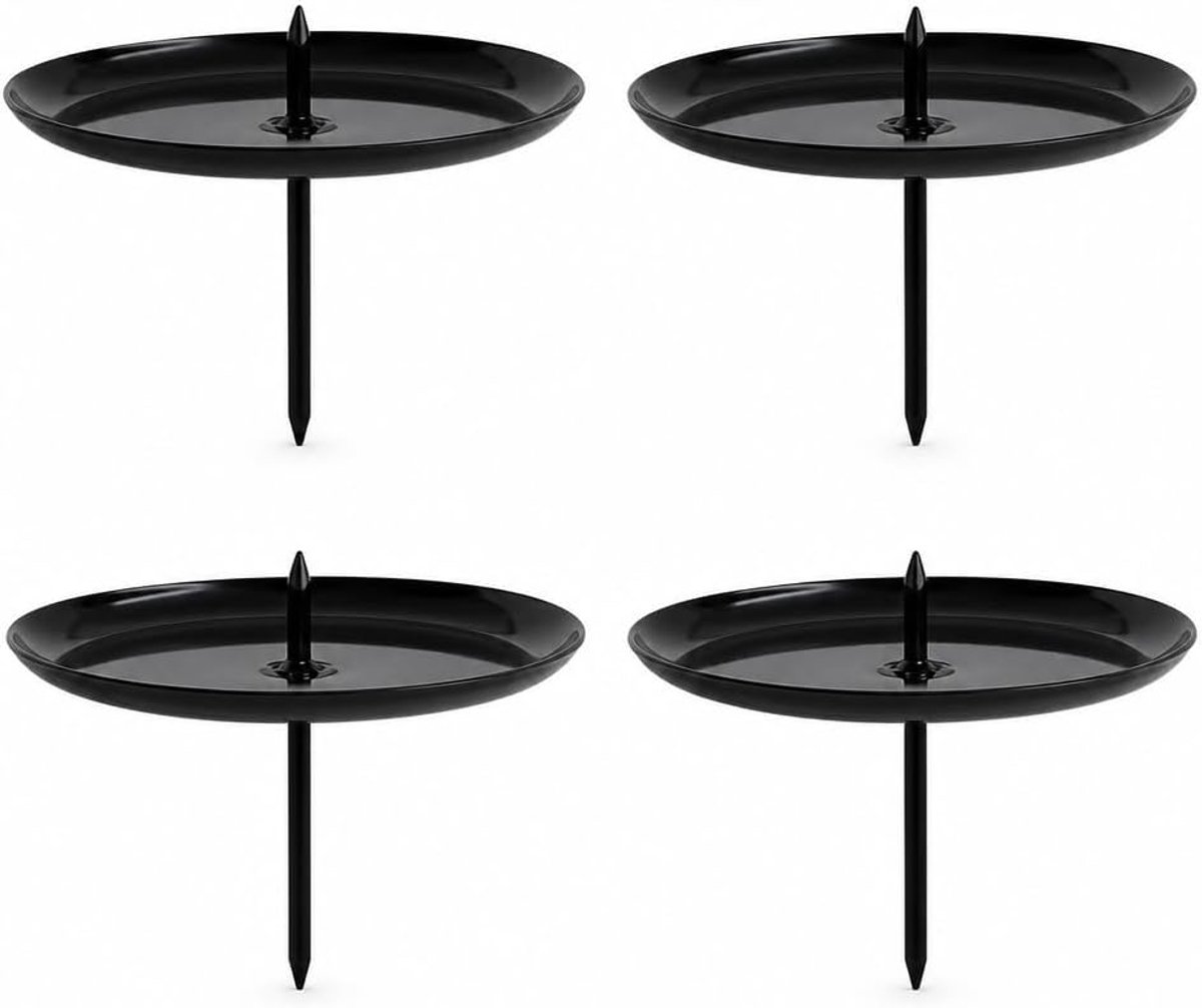 4-delige set kandelaars van metaal, adventskrans, kaarsensteker met doorn, kaarsenbord voor advent, bruiloft en jubileum (zwart, Ø 60 mm)