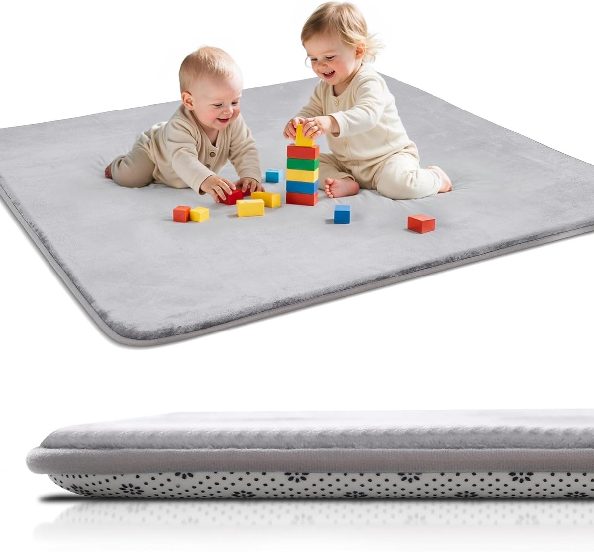 antislip babytapijt, schuimrubberen bekleding met flanellen oppervlak, onderhoudsvriendelijke babydeken, vloermat voor kinderen, 150 x 200 cm