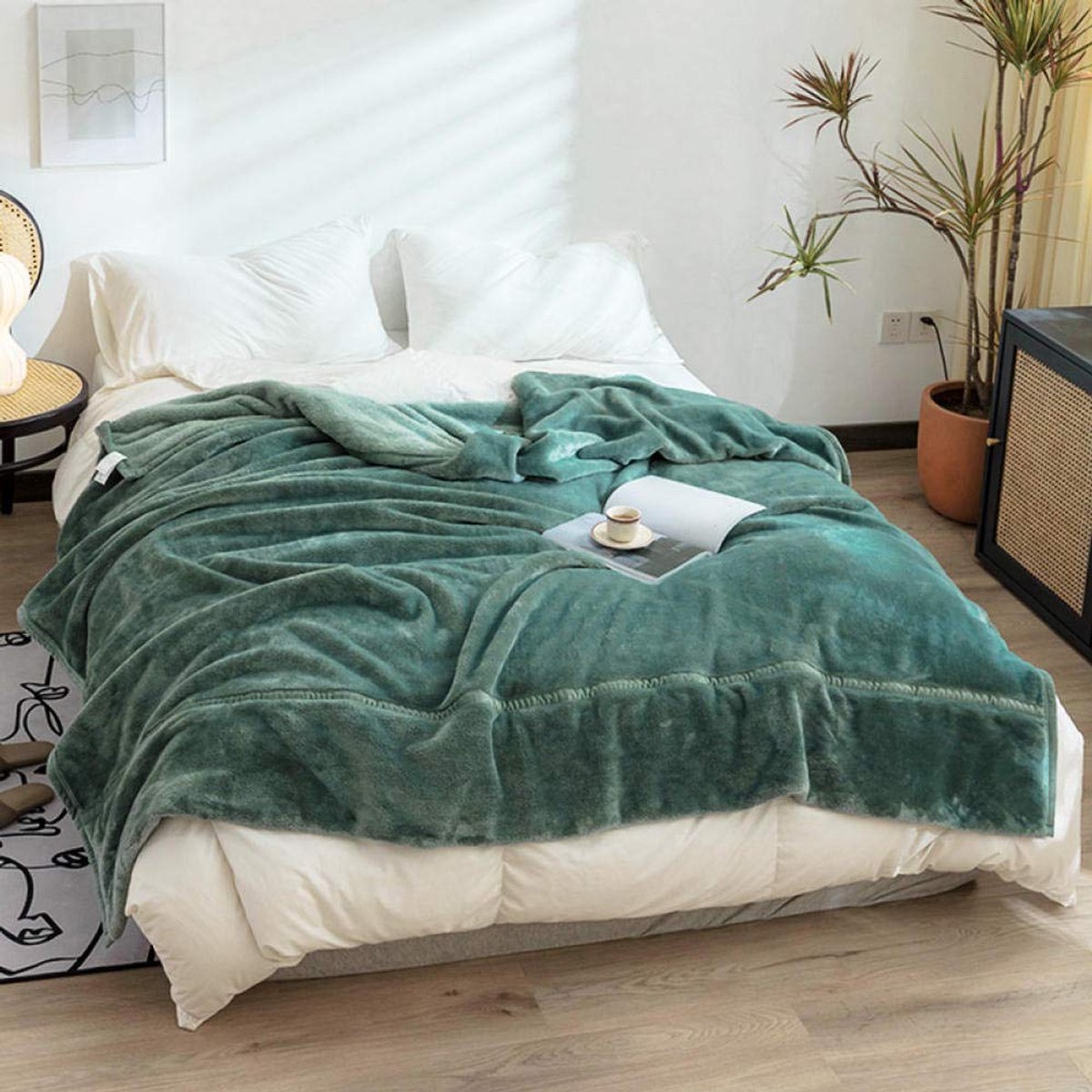 fleece werpdekens Reisformaat - Superzachte donzige warme stevige bedspreien voor bank Microfiber deken -Matcha groen_180x200cm4,2 kg