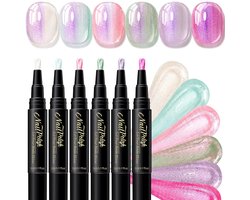 Nagellakpen - 6 stuks - 5ml - Nagel Art Pennen - Parelmoerglans kleurenserie - Nagellak op waterbasis - Cat Eye - Geen UV-lamp nodig - Glitterserie - DIY - Chique nagels - Nail Art penselen - Nagel Decoratie - Glitternagels - Nail Brush - Stijl B