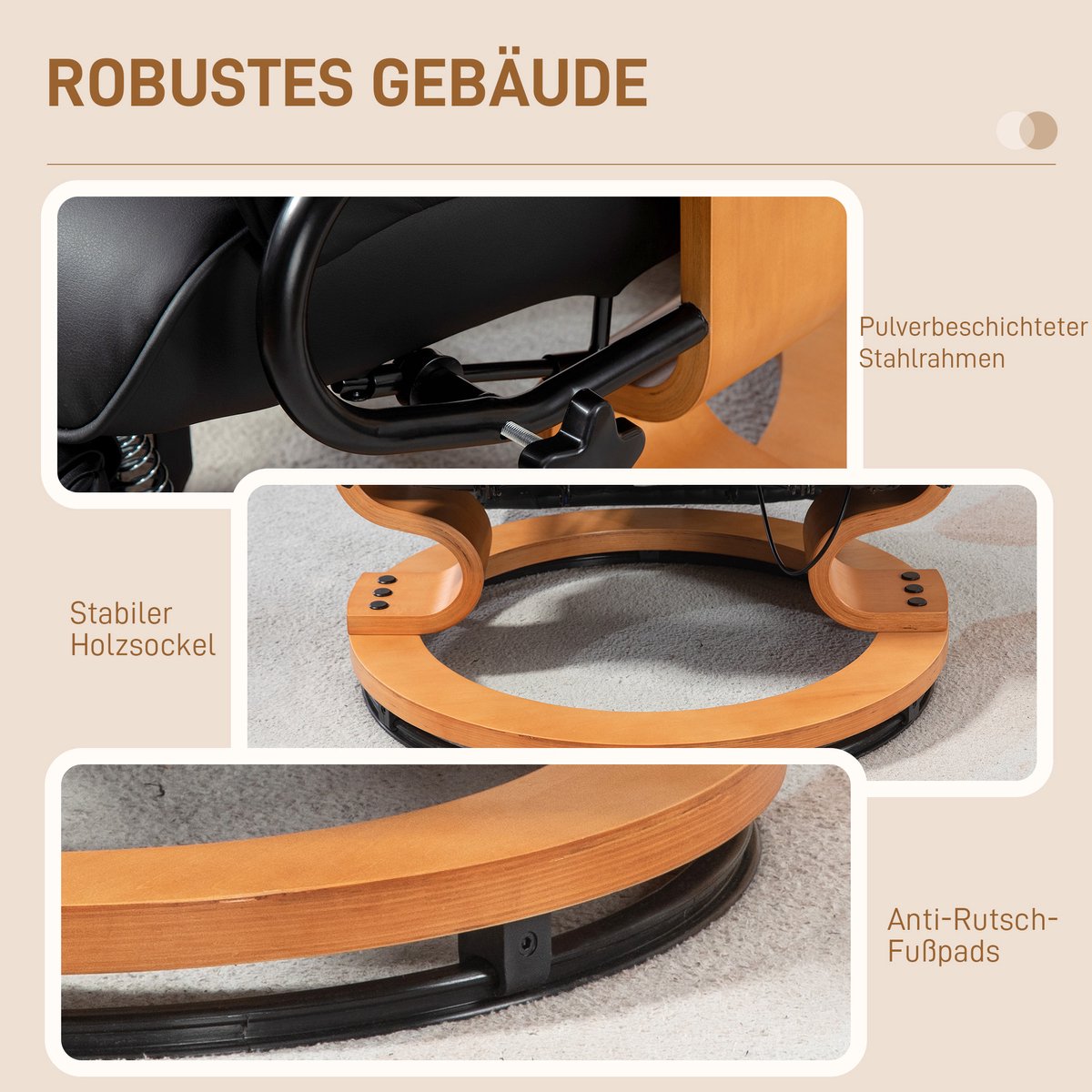 HAUSS SPOLE Fauteuil Relaxstoel Draaibaar Met Ligfunctie En Losse Voetensteun Voor Woonkamer En Kantoor Van Kunstleer Zwart