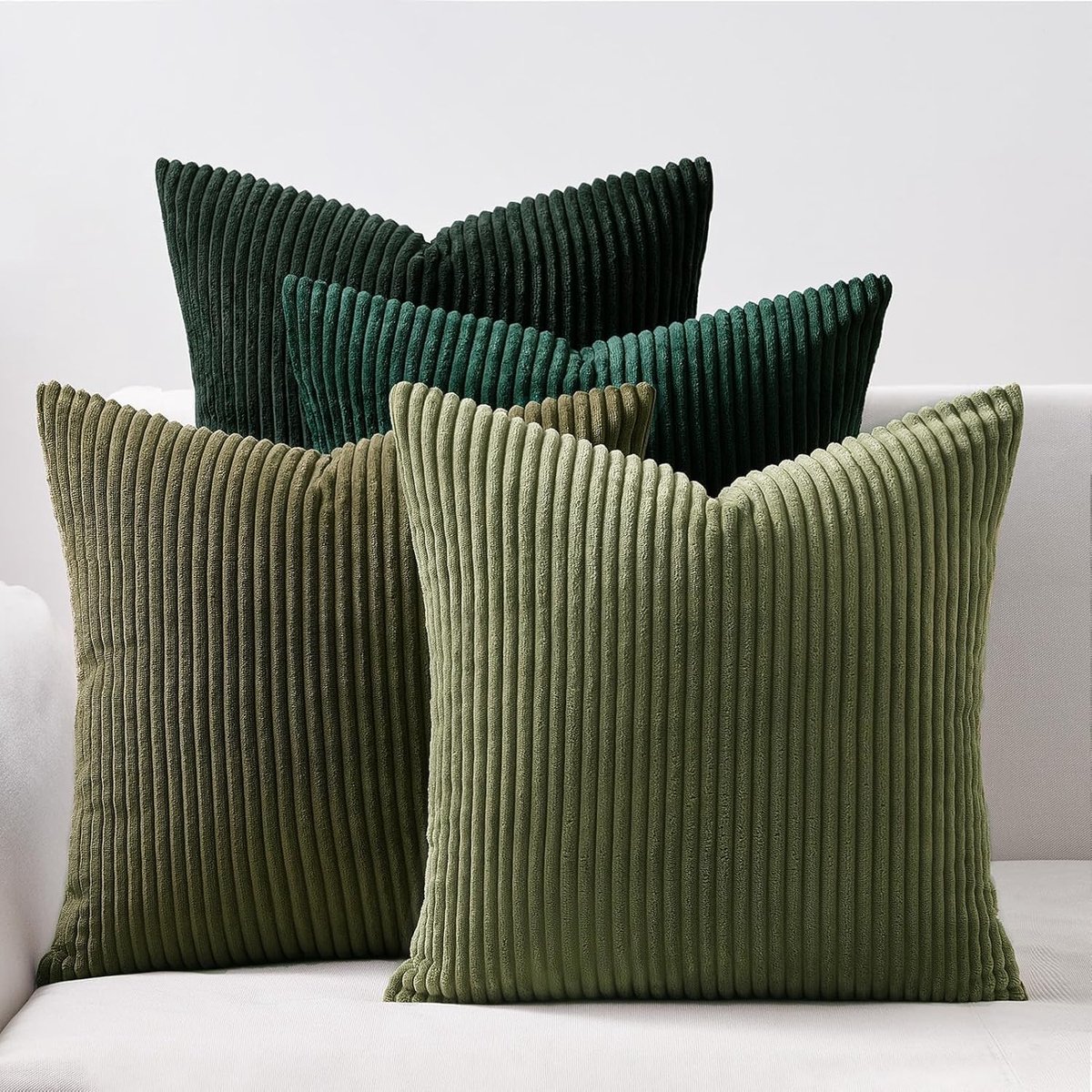 Kussenslopen 40 x 40 cm, decoratief, corduroy fluweel, modern, zacht, 4 stuks, donkergroen