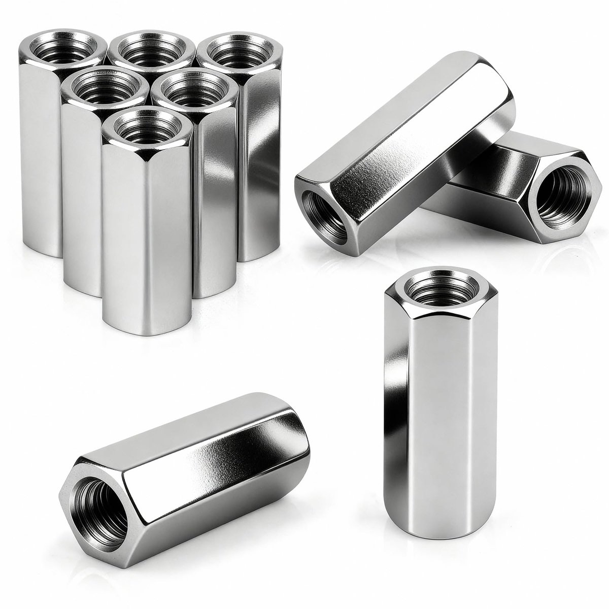 10 stuks lange moer, M6 x 40 mm, verbindingsmoeren, schroefdraadhulzen, verzinkt staal, zeskantige schroefdraadmof, afstandsmof, verlengmoer voor huishoudelijke kantoorapparaten