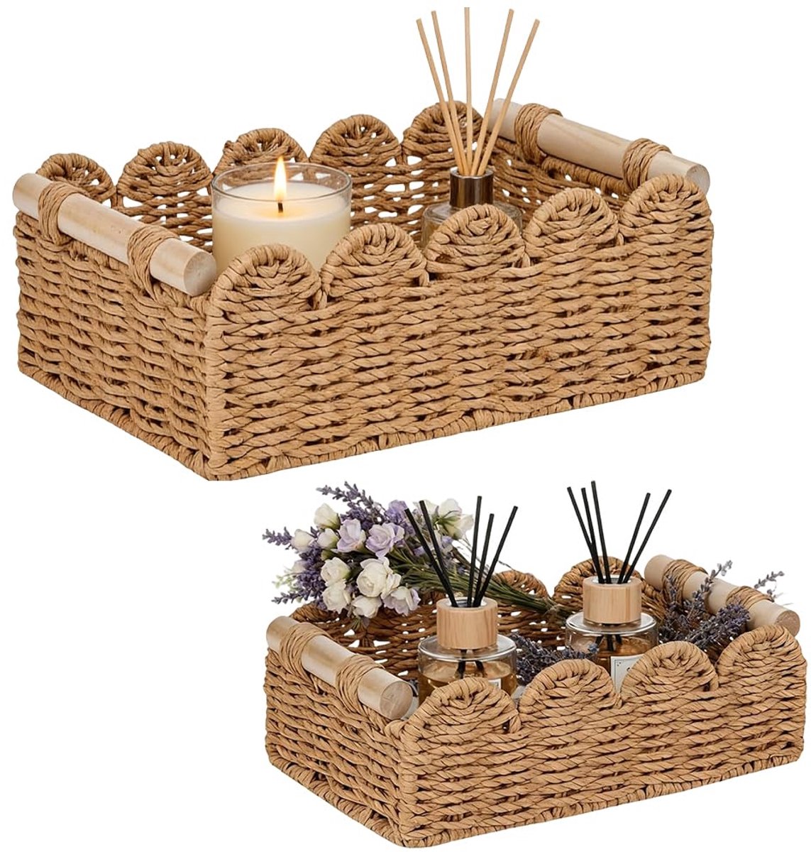 gevlochten, set van 2, geschenkmand, lege manden, opslag, presentatiemand, rotan mand, handgemaakte geweven decoratieve werkblad, organizer voor slaapkamer, woonkamer