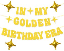gold birthday party decoration in my gold birthday era banner star foil balloons for party wedding day baby showers - ShopVlot
