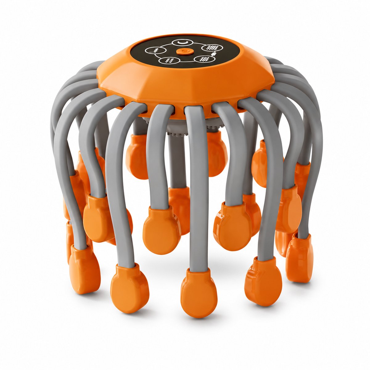 VHV Elektrische Hoofdmassager met Bluetooth Muziek - 20 Flexibele Massagekoppen - Oplaadbare Hoofdhuid Massager - 900 mAh - 15 Min Auto-Off - Oranje/Grijs
