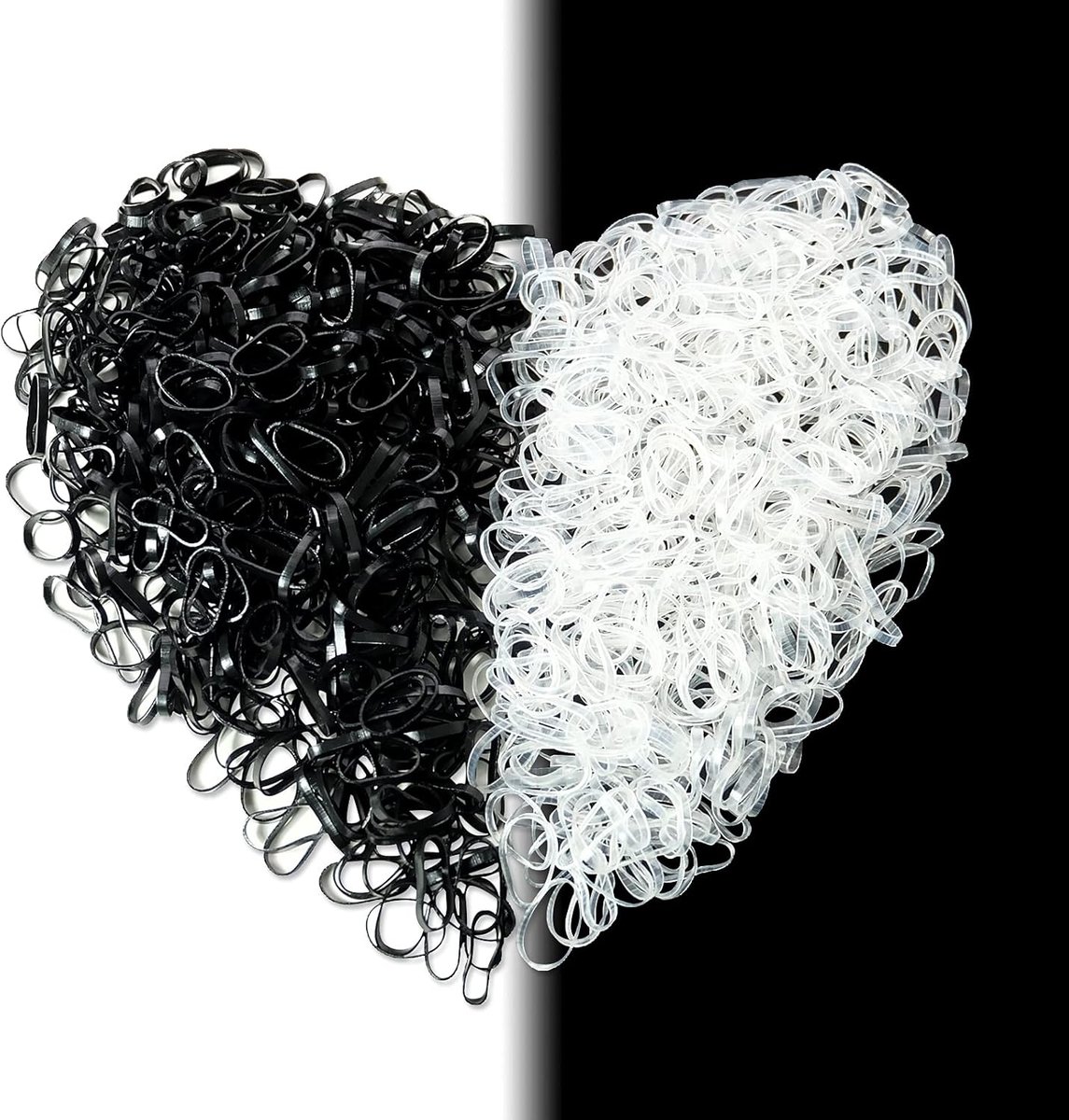 Haarelastiekjes, rubberen haarelastiekjes, mini-elastische haarelastiekjes, 1000 stuks, kleine elastiekjes voor vrouwen en meisjes, vlechten en dagelijkse kapsels (transparant en zwart)