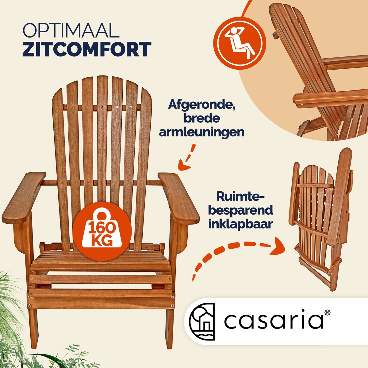 Casaria Adirondack Tuinstoel - Inklapbaar 84x69x94cm - Acacia Hout – foto 6