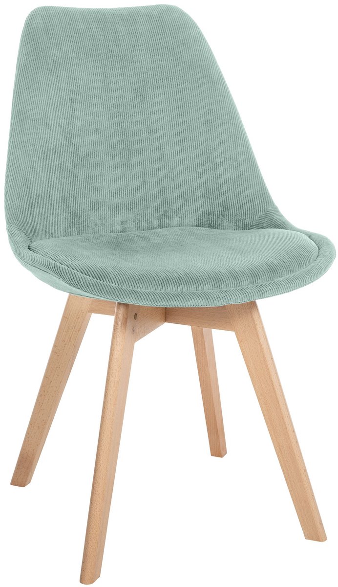 CLP Linares Eetkamerstoel - Design Keukenstoel - Scandinavisch Kuipstoel - Houten Poten Ribstof/turkis
