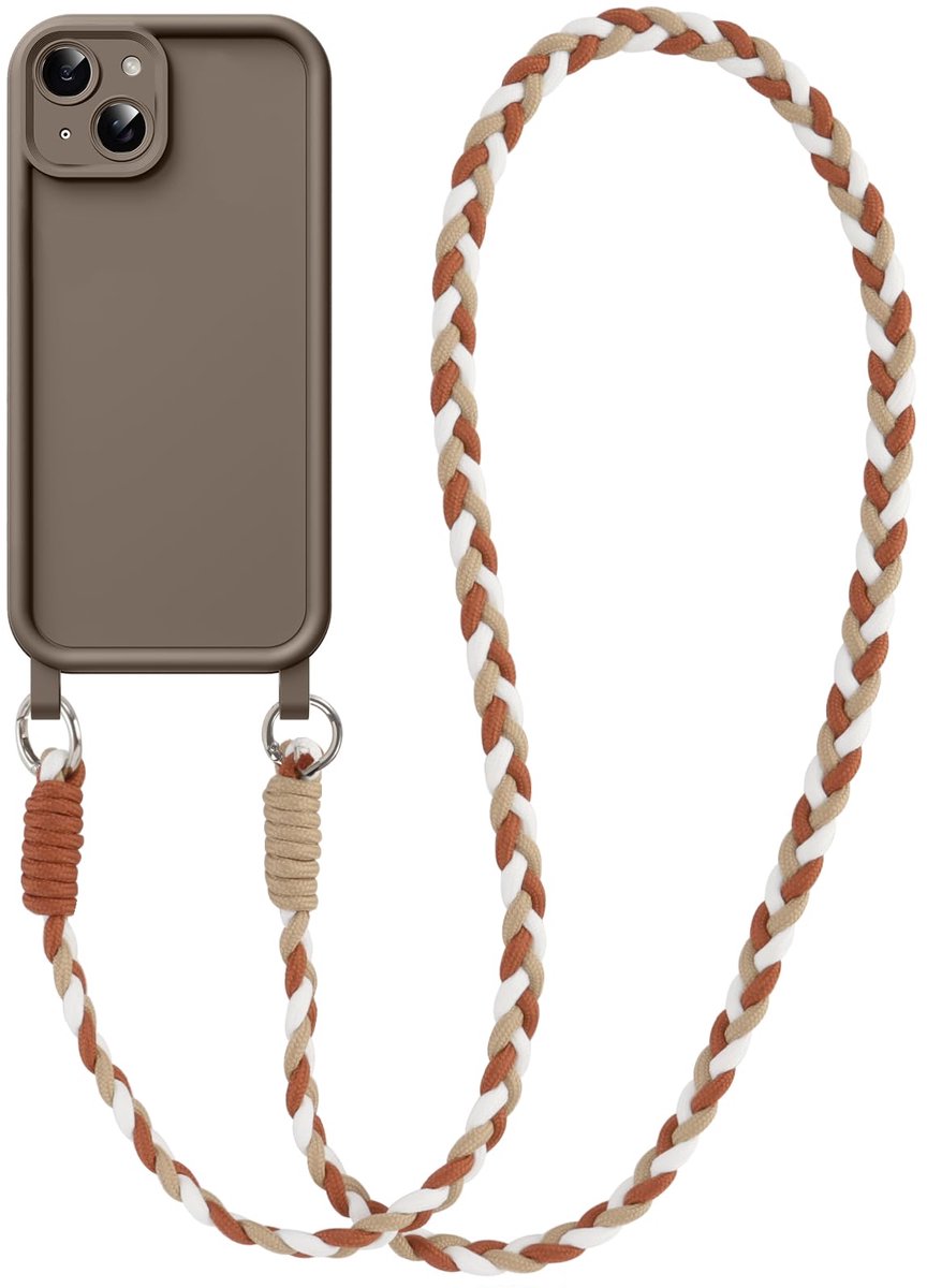 Beschermhoesje voor iPhone 14 met band, Doux siliconen met verstelbare halsketting, ultradun, schokbestendig, krasbestendig, beschermhoes met schouderriem voor iPhone 14 6,1 inch, kaki