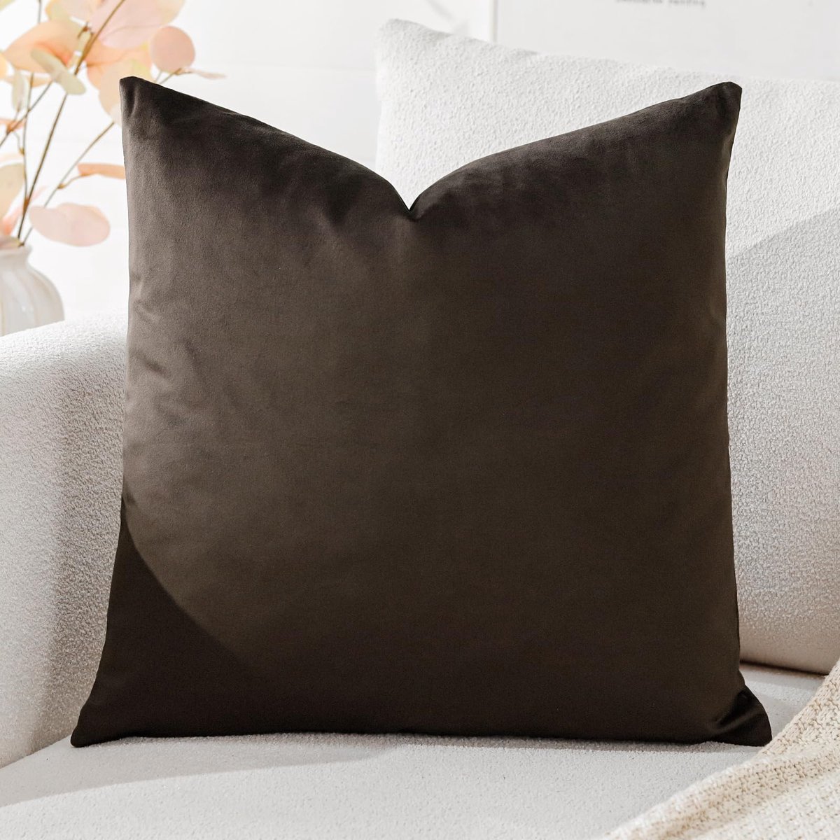Decoratieve vierkante kussenslopen, zachte, effen kussenslopen voor bank, slaapkamer, woondecoratie, 50 x 50 cm, chocoladebruin
