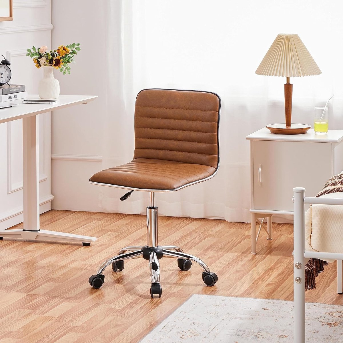 Bureaustoel Ergonomisch - In Hoogte Verstelbare Bureaustoel zonder Armleuningen - Comfortabele PU Leren Bureaustoel met Wielen - Voor Thuiswerkplek, Kantoor en Studie - Werkstoel, Computerstoel, Kantoorstoel thumbnail 3