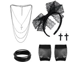 VIKSAUN 80s costume accessories, 80s accessories women, 80s retro party set, lace headband earrings, fishnet gloves - ShopVlot