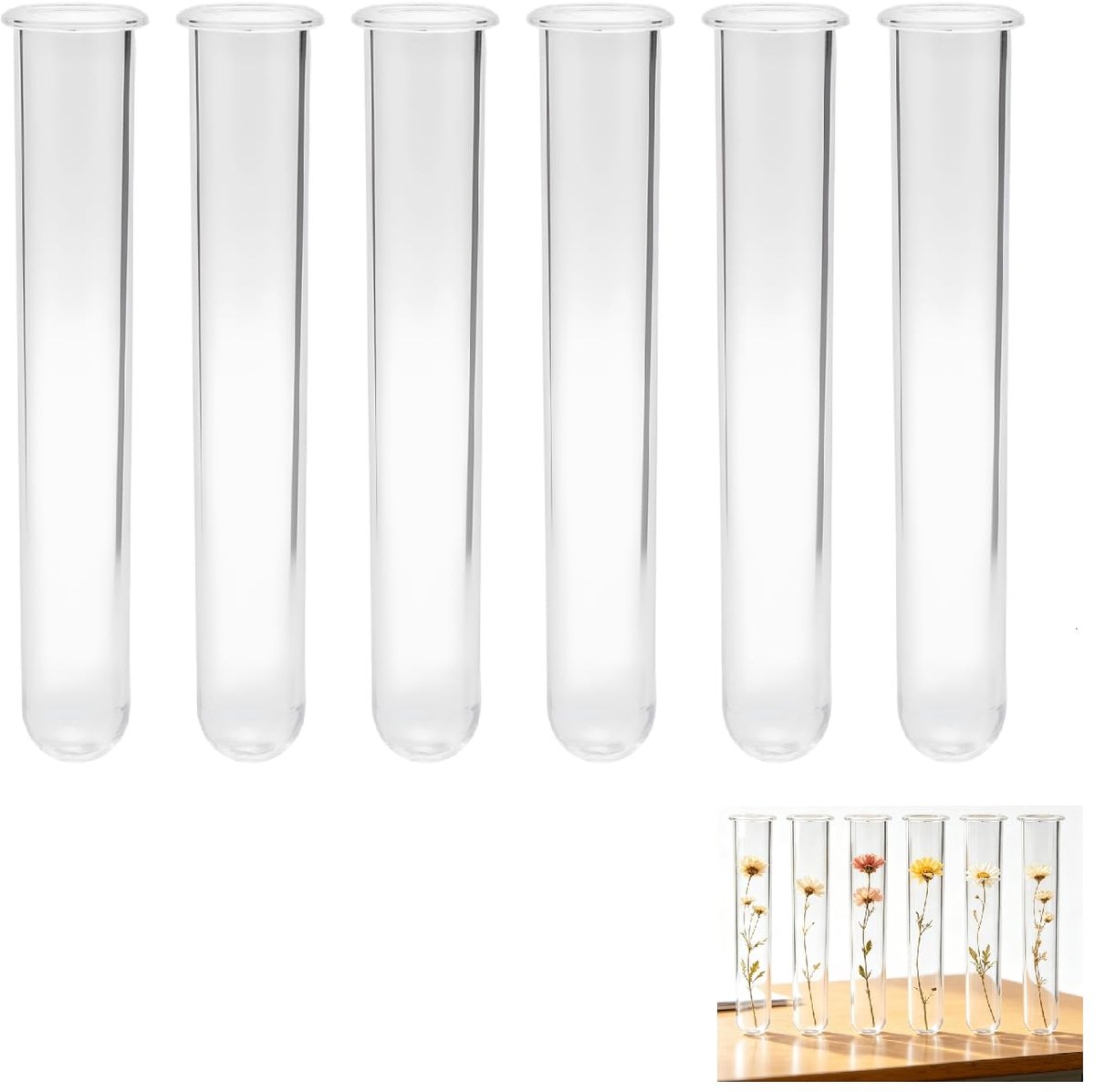 6 stuks reageerbuisjes van acryl, kunststof, 12 cm, transparant, herbruikbaar, reageerbuisvaas met ronde bodem voor laboratorium, chemie, biologie, decoratieve vaas, doe-het-zelf handwerk, bruiloft