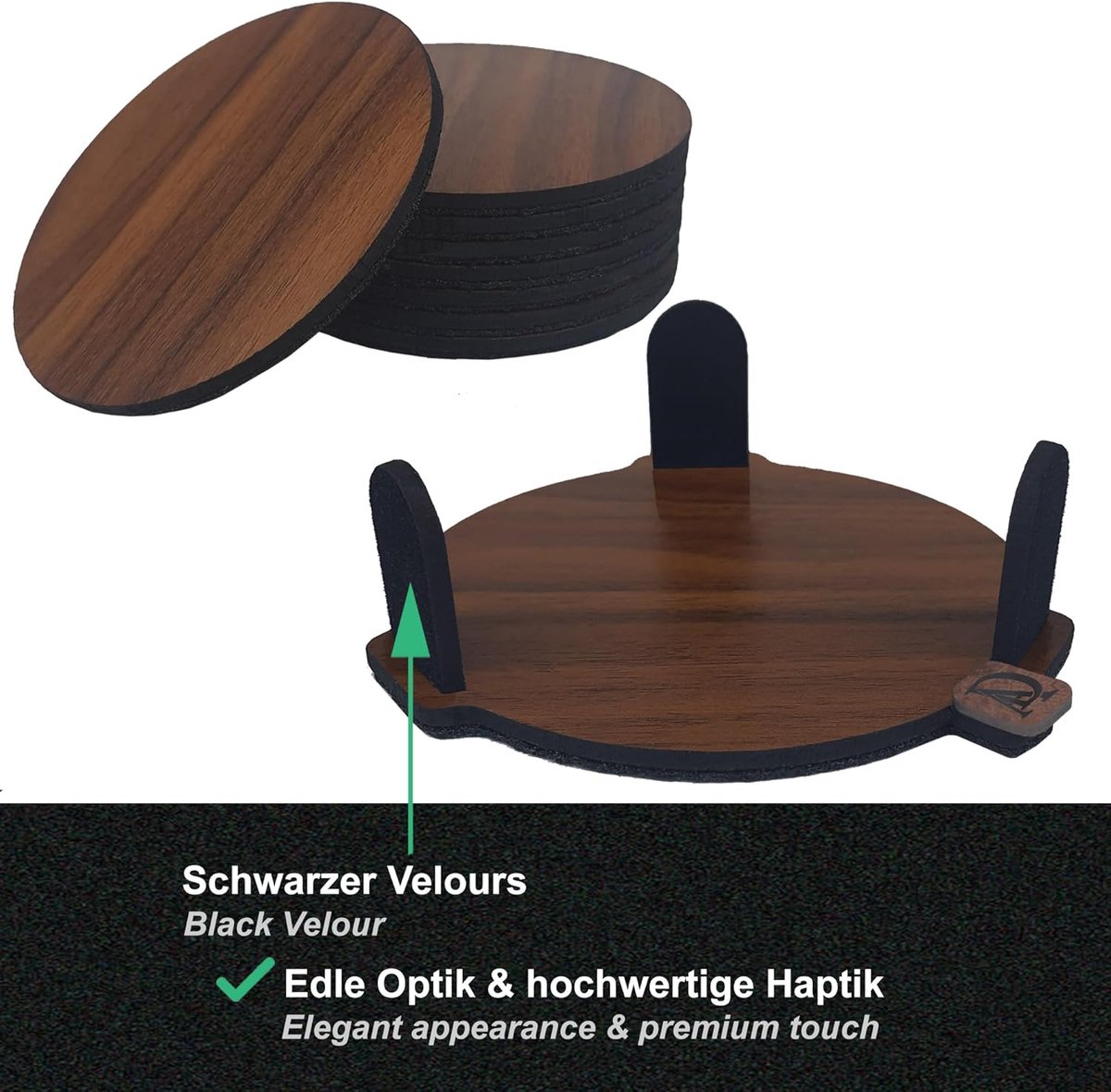 Onderzetters voor glazen van hout en vilt, set van 8 met houder, rond 10 cm, bruine houtlook, donkergrijs vilt — 2-in-1 glasonderzetters, onderzetterset voor dranken — cadeau in Wonen & Interieur - foto 7