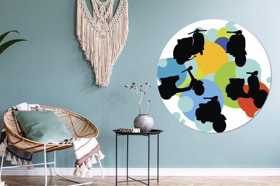 Illustration avec silhouettes d'un Vespa Wall cercle aluminium ⌀ 120 cm - tirage photo sur cercle mural / cercle vivant / cercle jardin (décoration murale) XXL / Groot format!