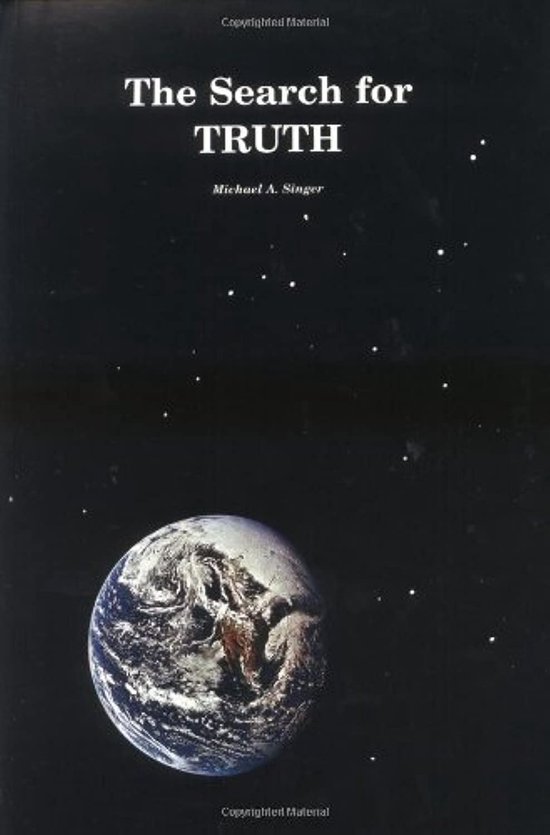Boek "The Search for Truth" van Michael A. Singer met een foto van de aarde vanuit de ruimte.