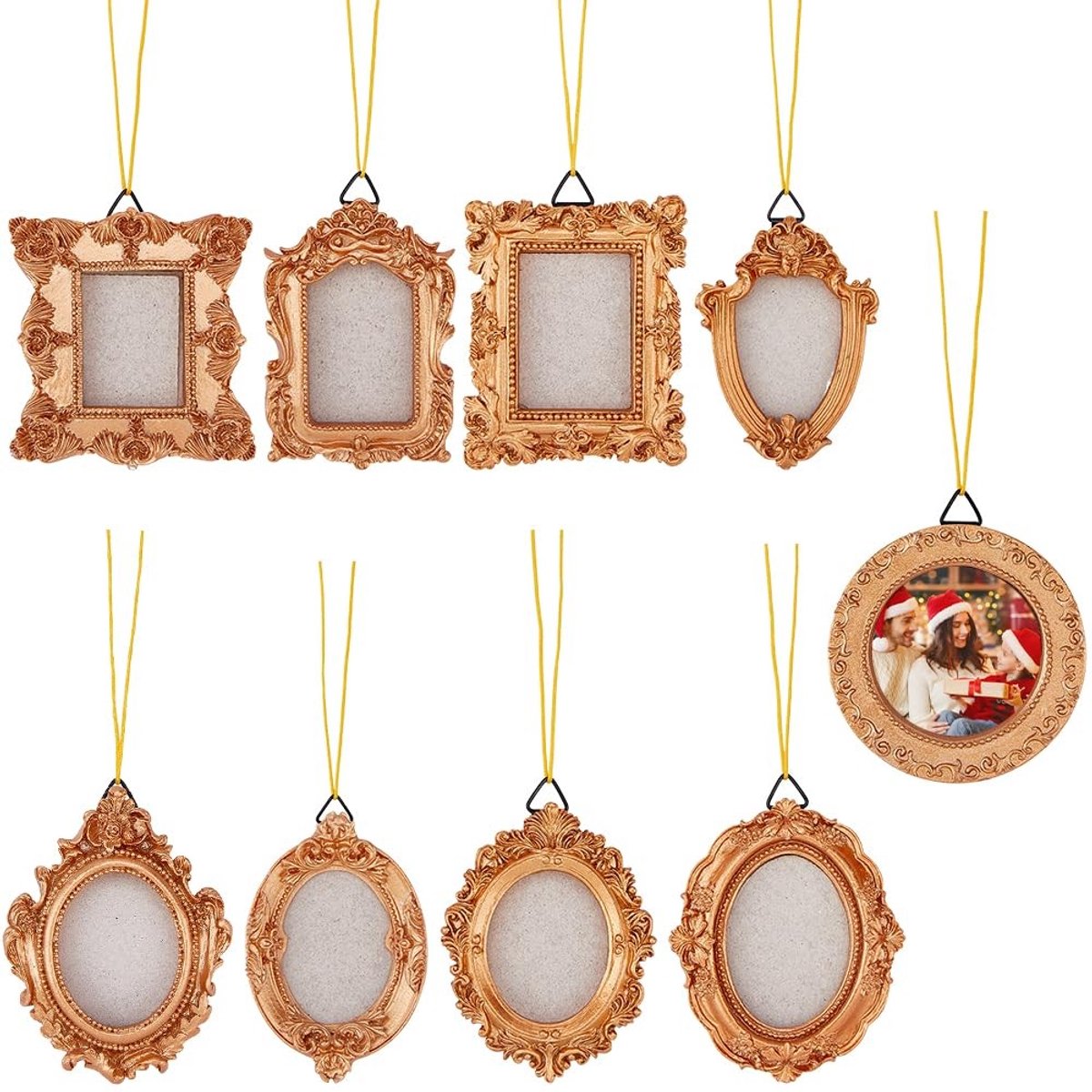 Dailygoods- Fotolijst 9 Stuks - Mini Vintage Fotolijsten - Harsmateriaal - Ovaal/Rechthoekig - Lichtgewicht - Unieke Stijlen - Fotoornament