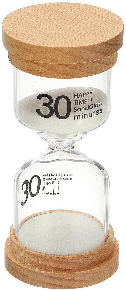 Dailygoods - PATIKIL 30 minuten zandtimer, houten zandhorloge, hoge borosilicaatglas, zandloper, zandklok, voor games, klaslokaal, keuken, kantoor, woondecoratie, wit