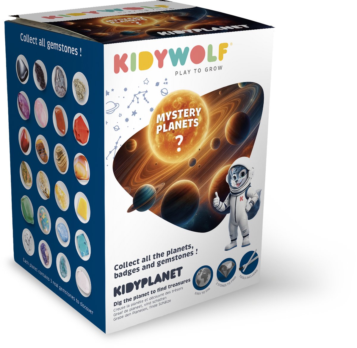 KIDYWOLF KIDYPLANET - Mysteriebox Graafplaneet met Edelstenen - 8 Verzamelbare Planeten - Willekeurig Model - 6+