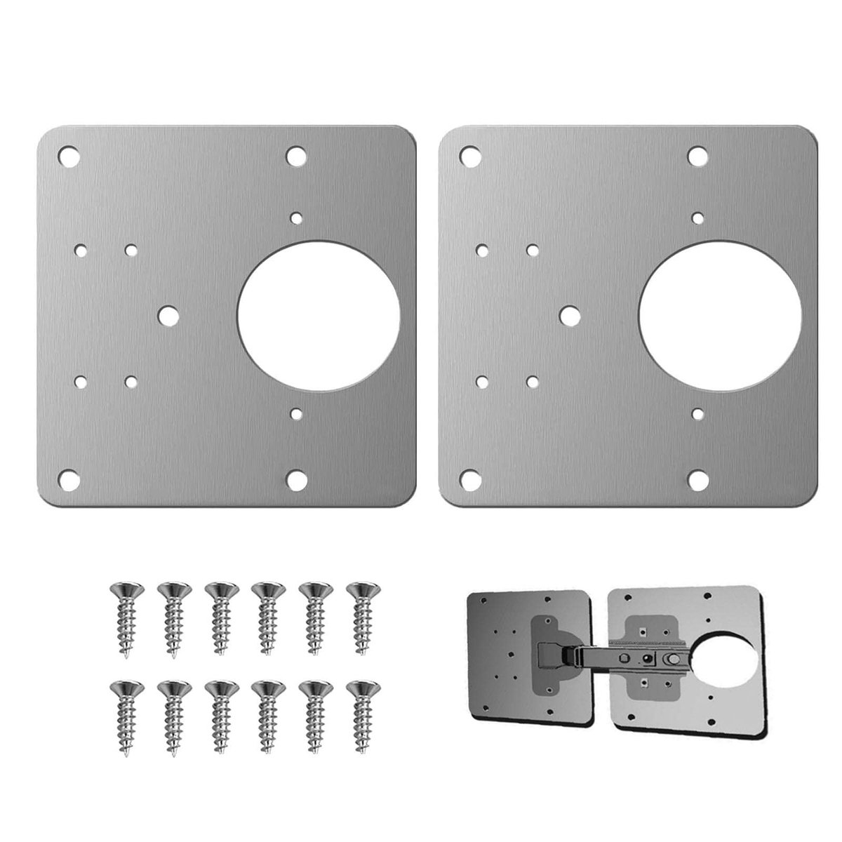 Dailygoods - CHMYY 2 stuks scharnierreparatieplaat, kastscharnier, reparatieplaat met gat, roestvrijstalen scharnier, reparatieplaat met 12 schroeven voor kast, meubels, schuifladen en ramen