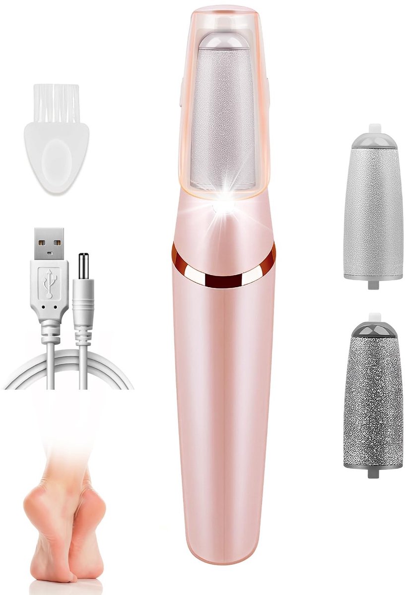 Dailygoods - Elektrische eeltverwijderaar, pedicureset voor elektrische voetverzorging, met twee vervangende slijpkoppen, USB-oplaadkabel en vullampje, geschikt voor eeltverwijdering en dagelijkse voetverzorging