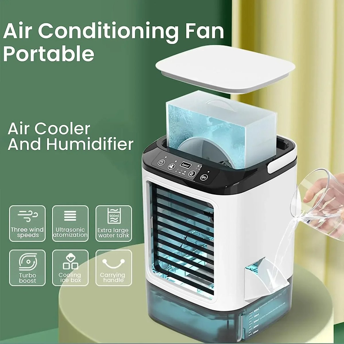 Norvia - Airco - Draagbare Luchtkoeler - Met Verneveling - USB Aircooler - 3 Snelheden - LED Nachtlamp - Desktop Ventilator — afbeelding 7