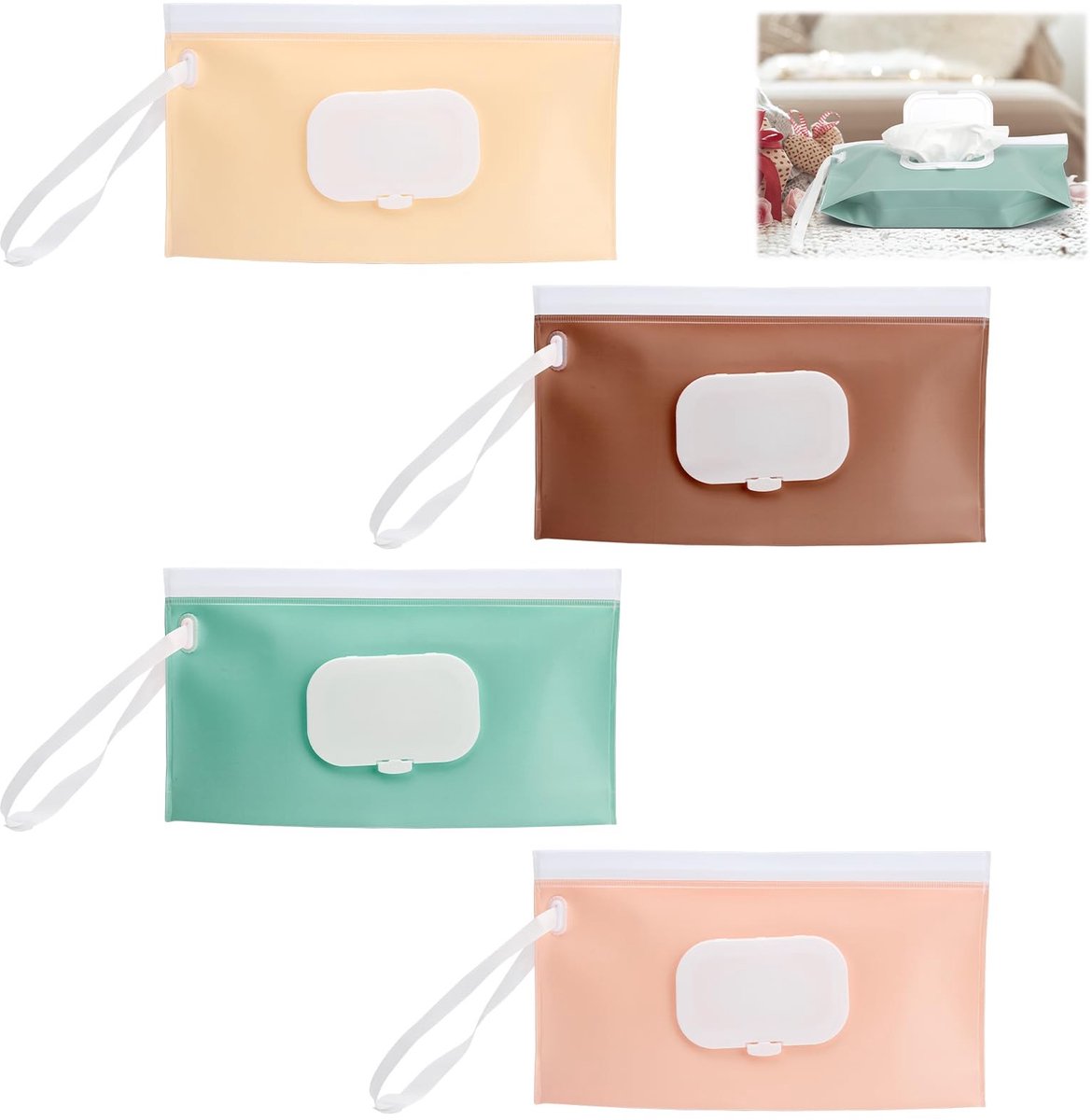 Dailygoods- Vochtige Doekjes Set van 4 - Herbruikbare Dispenser - EVA Materiaal - Luchtdicht en Waterdicht - BPA-vrij - Geurloos en Veilig - Doekjesdispenser