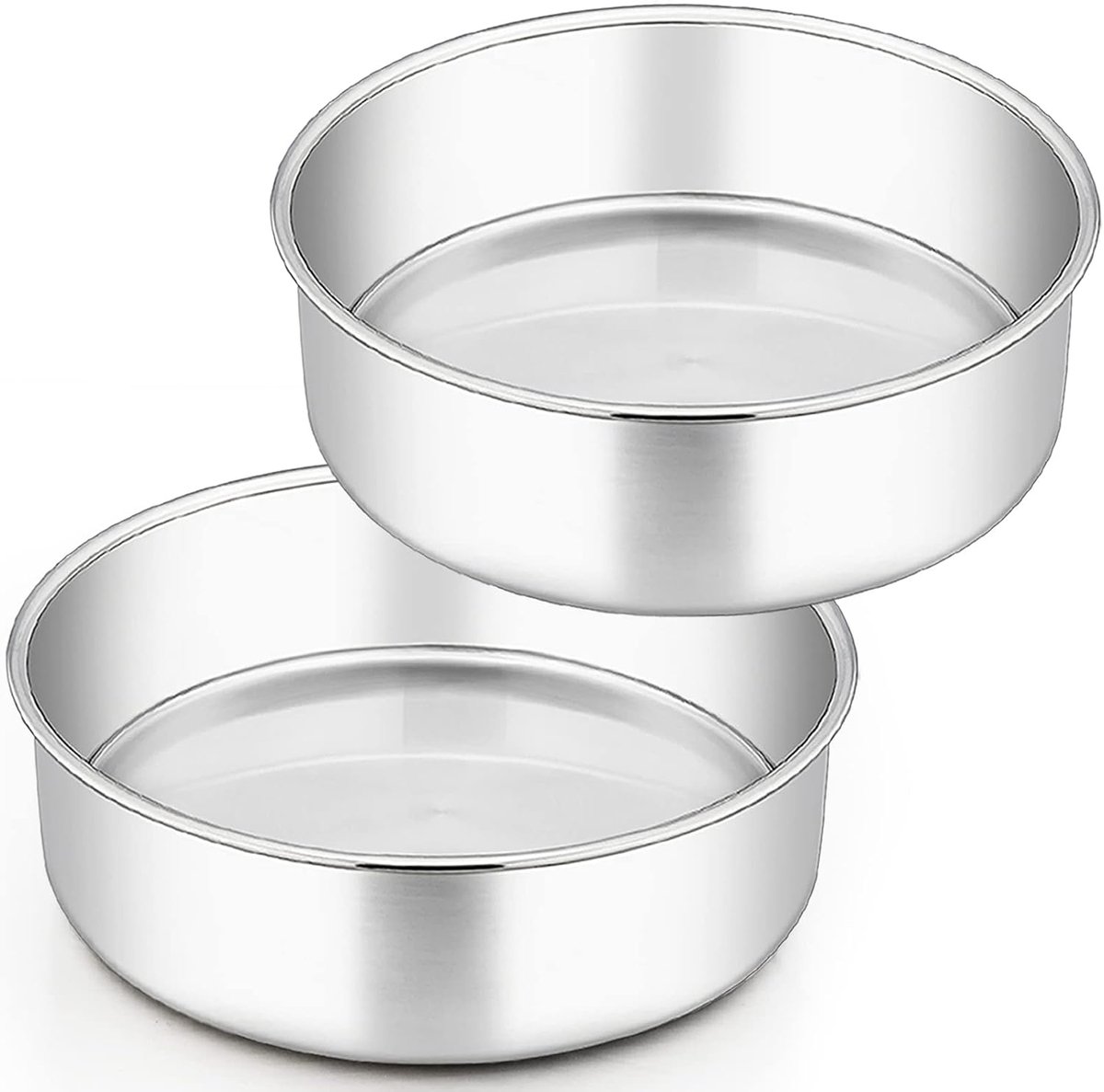 Ronde bakvorm, 24 cm roestvrij staal, 2-delige set, 7 cm diep, cakevorm, niet giftig en roestvrij, spiegelgepolijst en vaatwasmachinebestendig