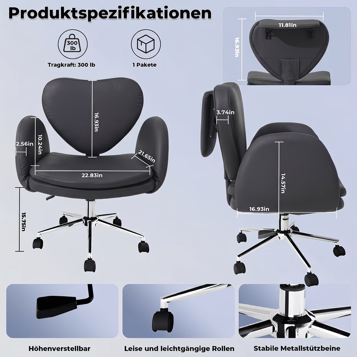 Draaibare ergonomische bureaustoel met opvouwbaar tafelblad en verstelbare armleuningen thumbnail 4